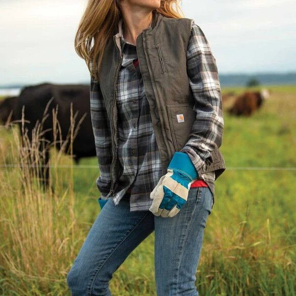 Carhartt Sandstone Washed Duck Sherpa Lined Vest Size Medium Green - Picture 16 of 17